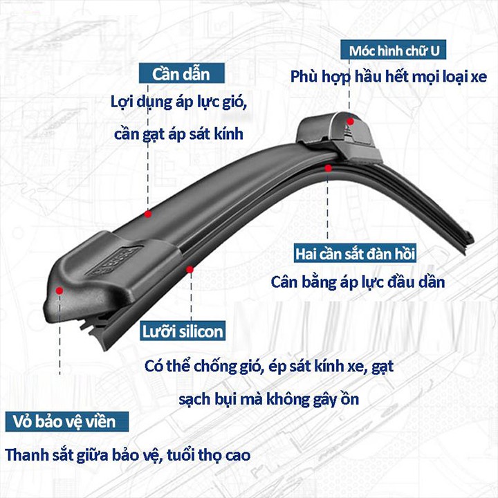 Gạt Mưa Cho Xe Mazda BT-50  Thương Hiệu Cao Cấp - Thân Mềm Lưỡi Silicon - Siêu Sạch - Siêu Bền