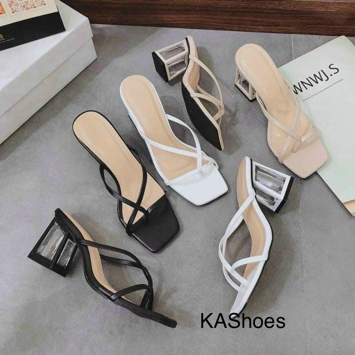 Dép cao gót nữ đế vuông trong xỏ kẹp ngón 5p quai chéo mảnh rẻ đẹp thời trang