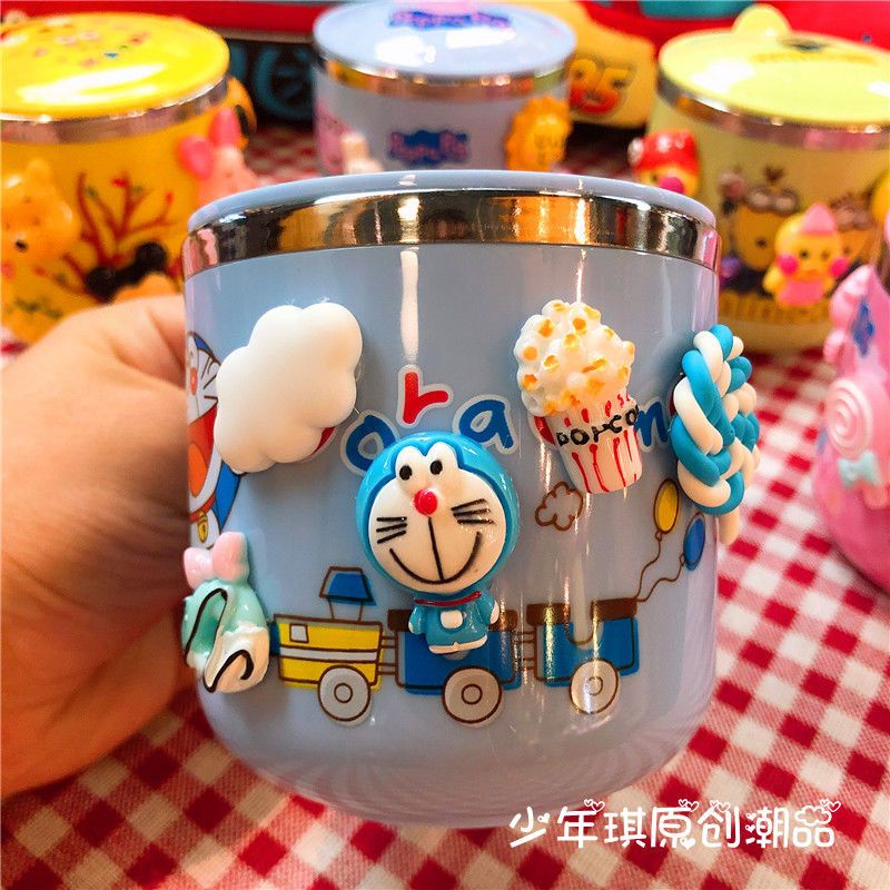 Bình Uống Nước Có Tay Cầm Và Nắp Đậy Chống Sốc Họa Tiết Hoạt Hình 3D Dễ Thương Cho Bé