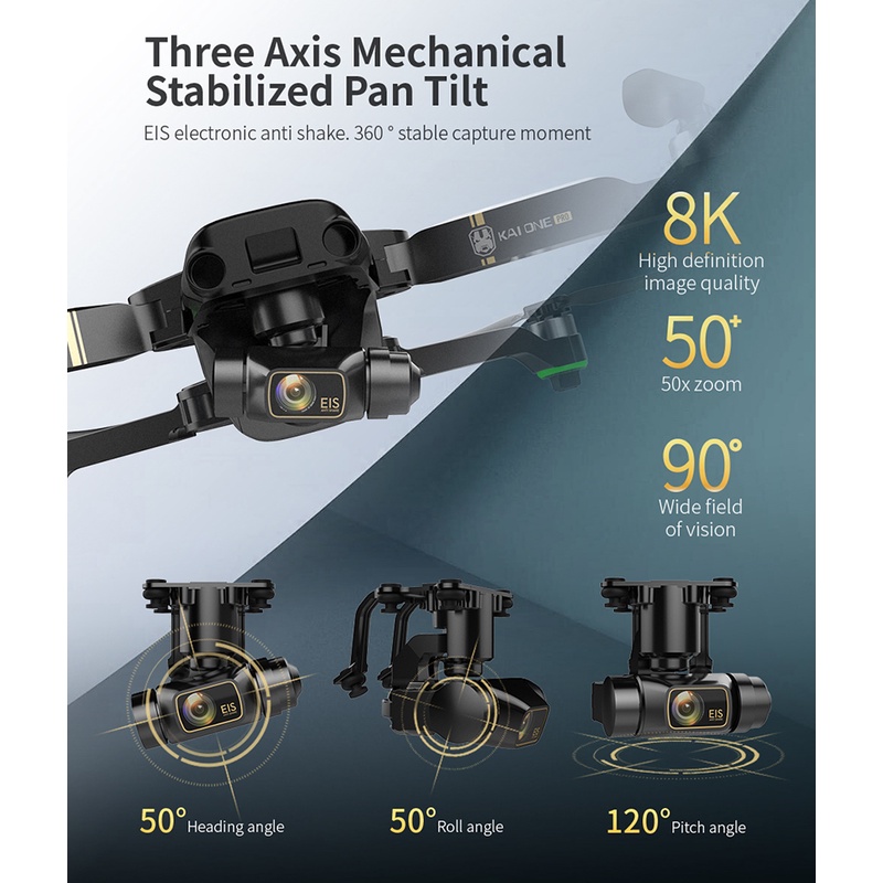 Tặng Balo 200K - Tặng túi chéo 99k  Flycam YLRC KAI ONE PRO MAX 8K Camera 3 Trục Gimbal +EIS GPS 5G Wifi