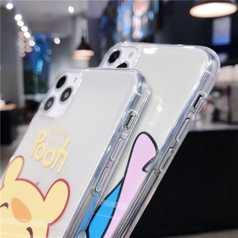 Ốp lưng dẻo trong Iphone in hình họa tiết Gấu Pooh và Stitch đủ mã Iphone 5/5s/6/6s/6plus/6splus/7/8/7plus/8plus/x/xs/xs