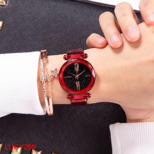 Đồng hồ thời trang nữ Huans dây lưới nam châm màu đỏ MS889 - KHAHANHCM