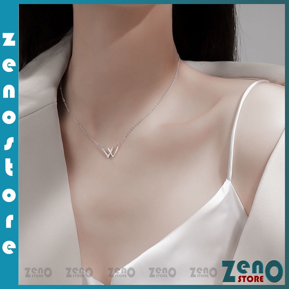 Vòng cổ ZenO titan chữ W (full box) DC06, dây chuyền W phong cách Hàn Quốc dành cho nữ