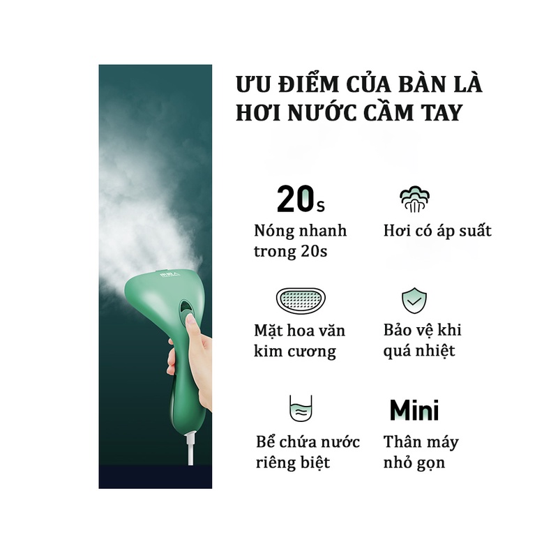 [ NHẬP MÃ GIẢM 10% ĐƠN 100K]Bàn là hơi nước cầm tay màu xanh sang trọng, bàn ủi phun sương là nhanh phẳng