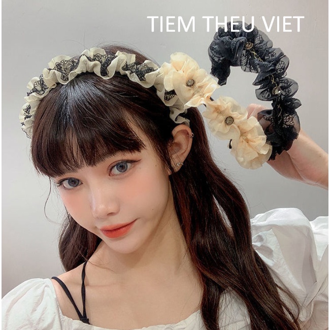 Băng Đô Cài Tóc Ren Voan Dún 2 Lớp Tiệm Thêu Việt Phong Cách Lolita