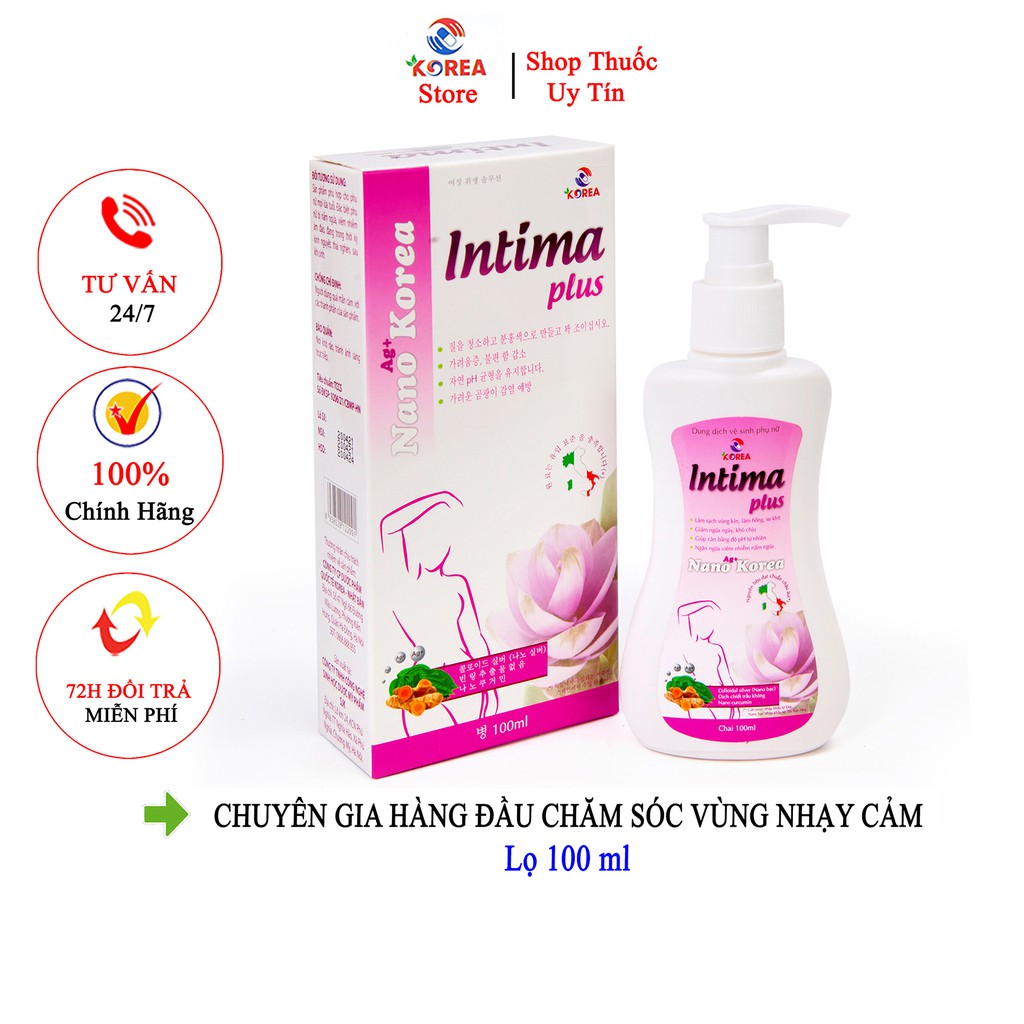 Dung dịch vệ sinh phụ nữ Intima plus, nước rửa phụ khoa giúp làm sạch nhẹ nhàng kháng khuẩn khử mùi hôi, duy trì độ ẩm.