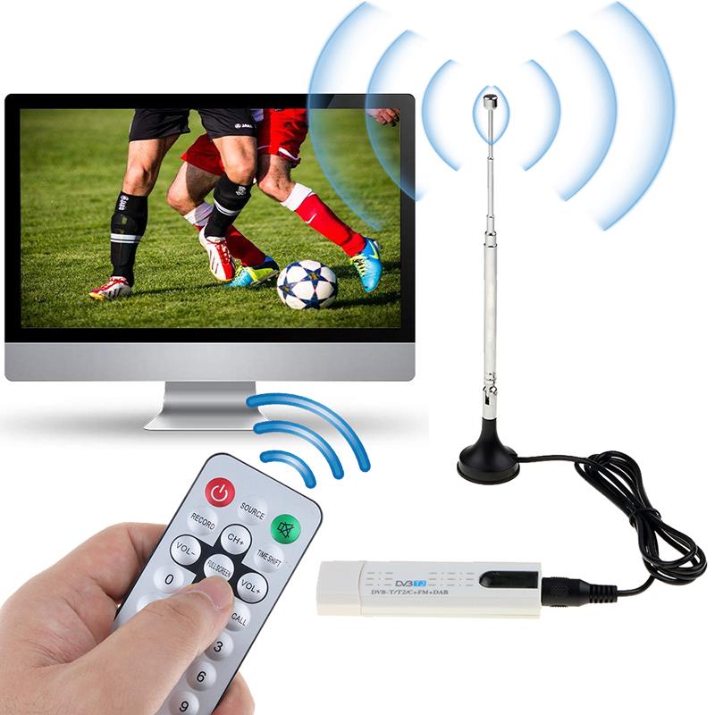 Bộ thu tín hiệu vệ tinh TV USB 2.0 có ăng ten và điều khiển từ xa dành cho DVB-T2 DVB-T DVB-C FM