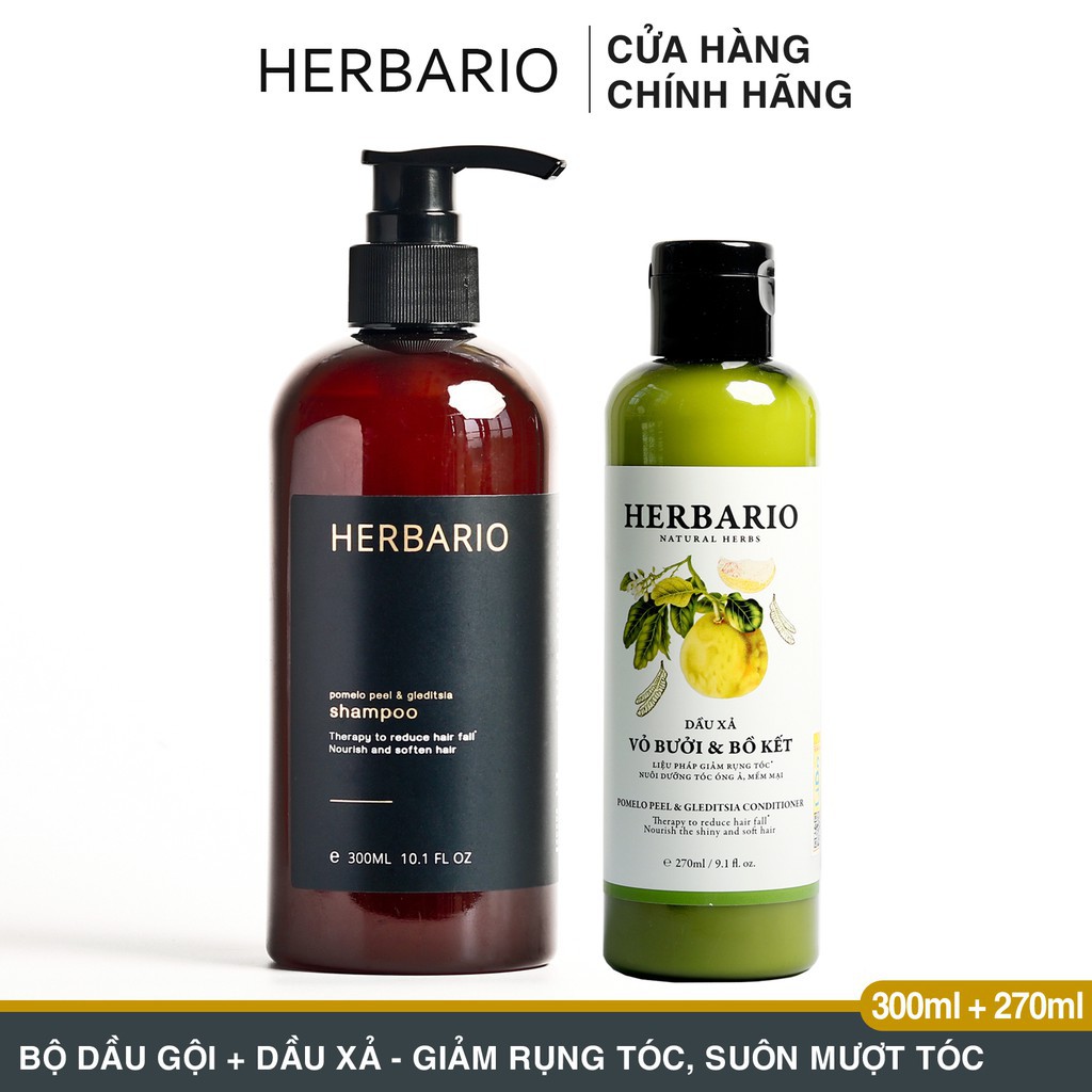 Bộ dầu gội vỏ bưởi, bồ kết herbario 300ml và dầu xả vỏ bưởi, bồ kết herbario 270ml