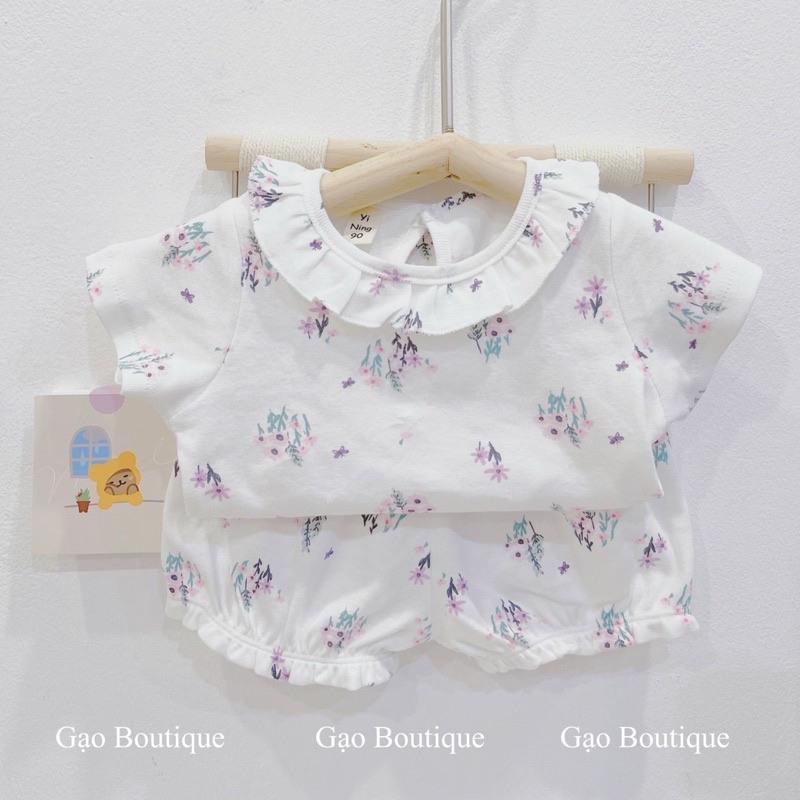 Bộ thun cotton diềm cổ cho bé gái 7-18kg
