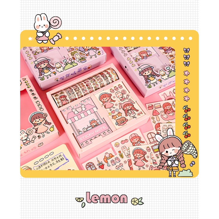 Hộp Sticker Cute 10 tờ - 10 Washi Tape - 30 Tờ Giấy Note  Sitker Trang Trí Sổ Tay  Hinh Dan Cute Hình Dán Công Chúa Giấy Nhớ