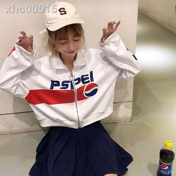 Áo Khoác Sweater Mỏng Cổ Cao Phối Khóa Kéo In Hình Lon Coca Cola Kiểu Hàn Quốc Cá Tính