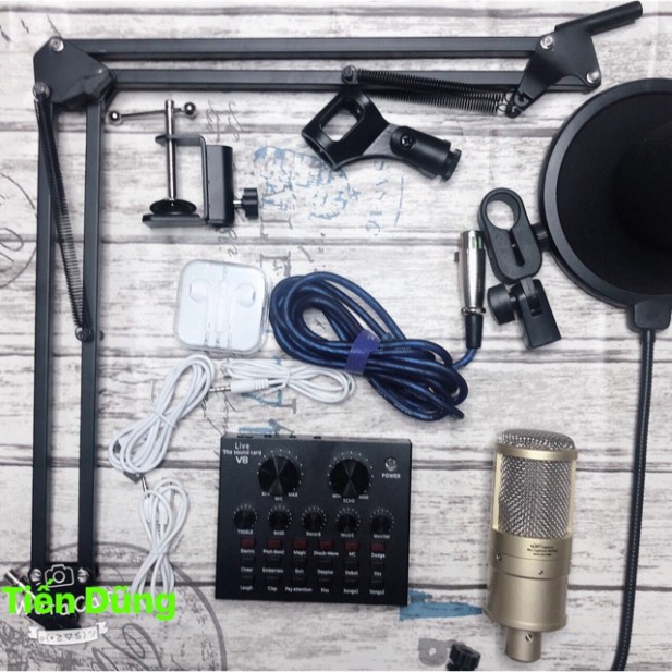 Combo mic thu âm Aqta AQ220 Sound card v8 có auto-tune chân màng tai nghe thoải mãi livestream hoặc karaoke