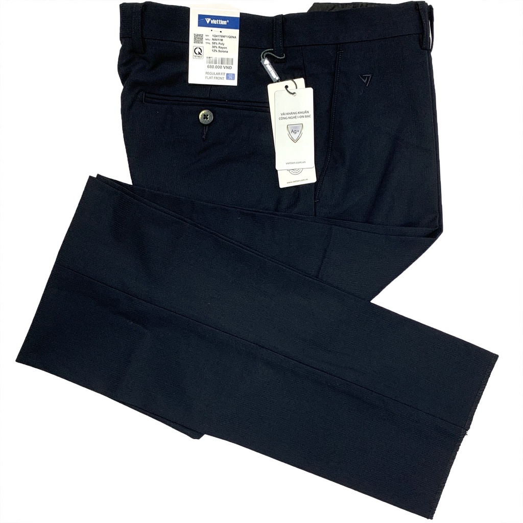 Viettien - Quần tây nam màu xanh đen không ly giá 680 regular fit