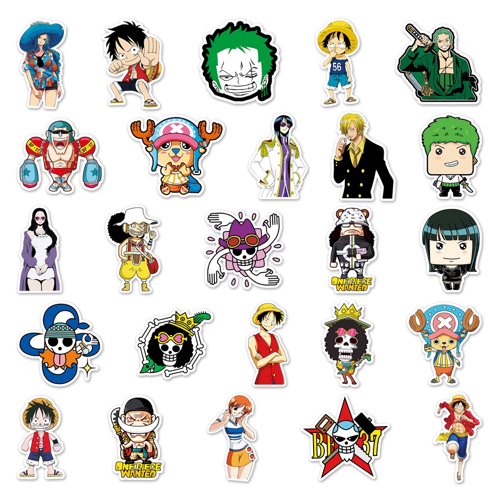 Combo 30 Sticker Chống Nước Decal Dán Điện Thoại Laptop Mũ Bảo Hiểm Vali Guitar Bình Nước Sổ Tay [ONE PIECE]