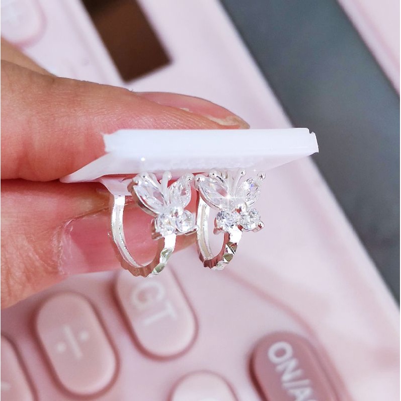 Bông tai bạc bong tai tròn sát tai nạm đá hình bướm hồng trắng xinh xắn cho bé Van Jewelry V10051