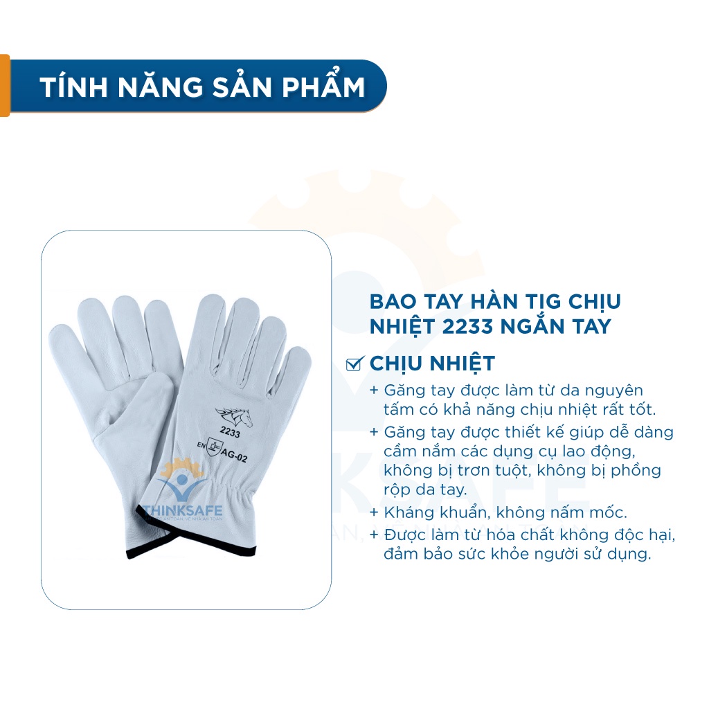 Bao tay hàn tig chịu nhiệt 2233 ngắn tay Găng tay hàn chịu nhiệt, chống cháy, chịu nhiệt - THINKSAFE