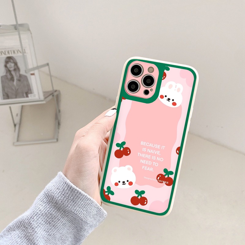 Ốp iphone - Ốp lưng iphone cạnh vuông Gấu thỏ cherry dành cho ip 6 đến 14promax - ng103