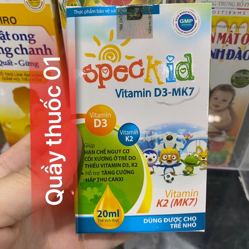 Vitamin D3 K2 MK7 - Canxi nhỏ giọt cho trẻ sơ sinh SPECKID Vitamin D3 MK7 bổ sung canxi cho trẻ bị còi xương chai 20ml