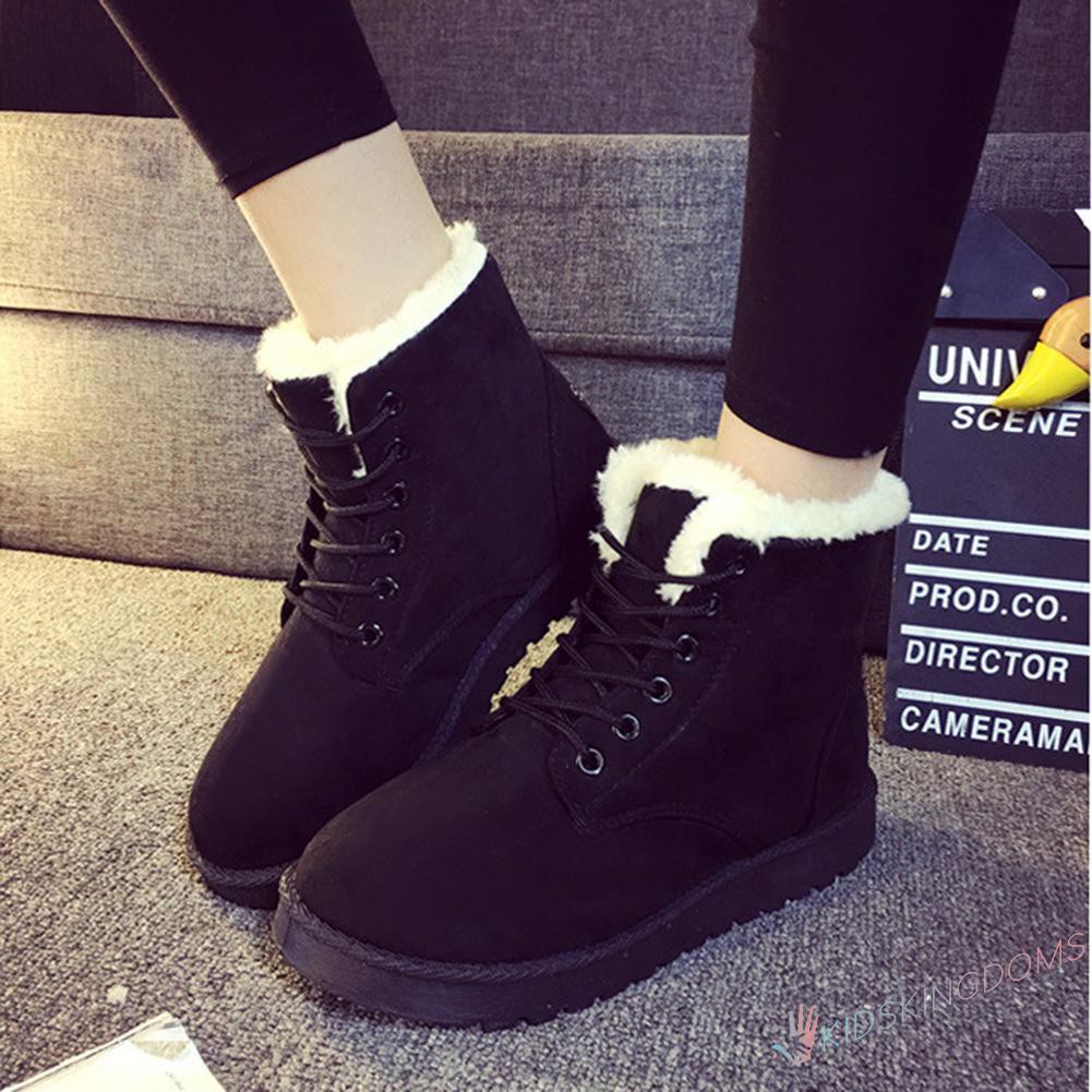 【Big Sale】Women Plush Snow Boots Cotton Fur Autumn Winter Warm Thicken Flat Shoes