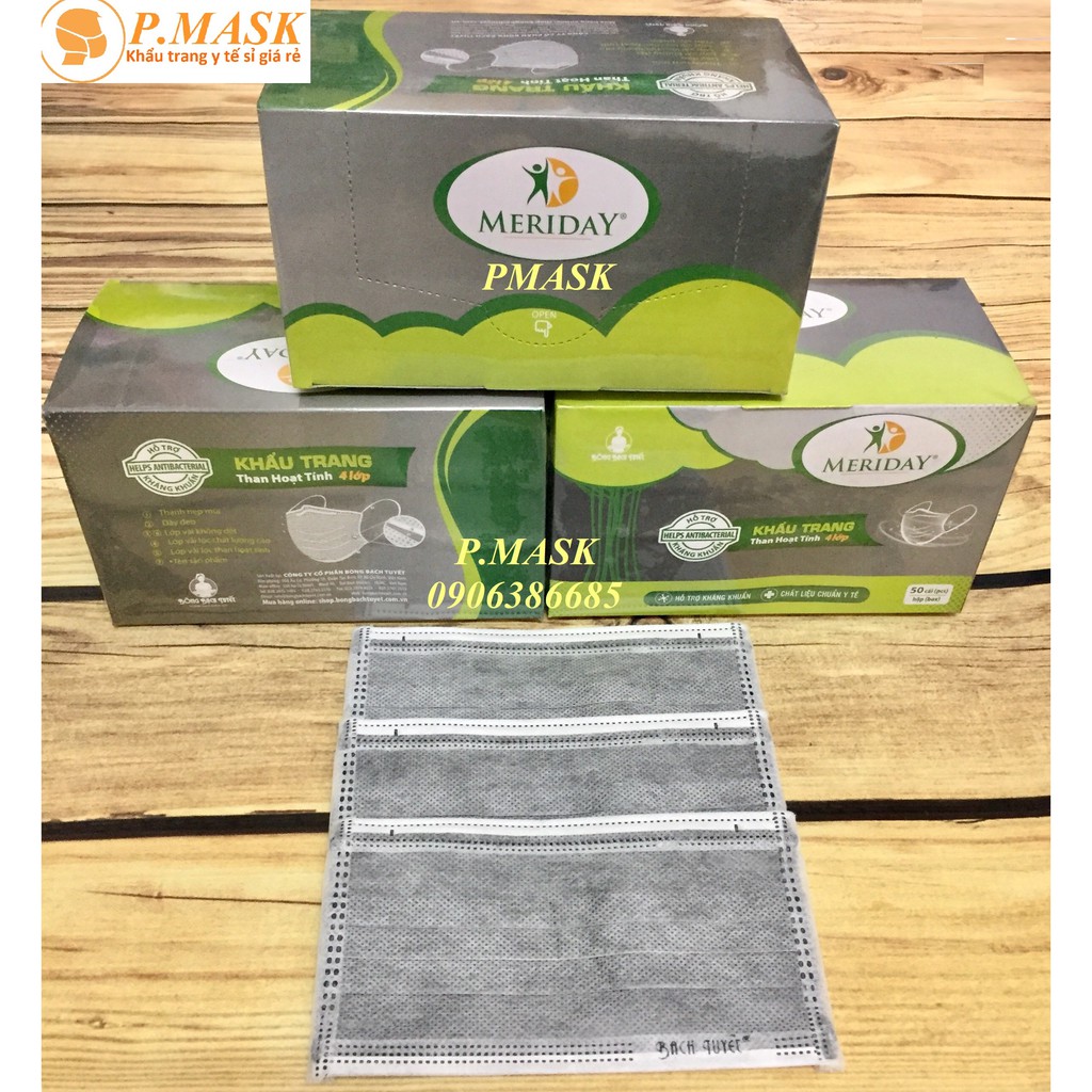 Combo 3 hộp Khẩu trang THAN HOẠT TÍNH 4 lớp BẠCH TUYẾT mới 50 cái / hộp chính hãng Bông Bạch Tuyết