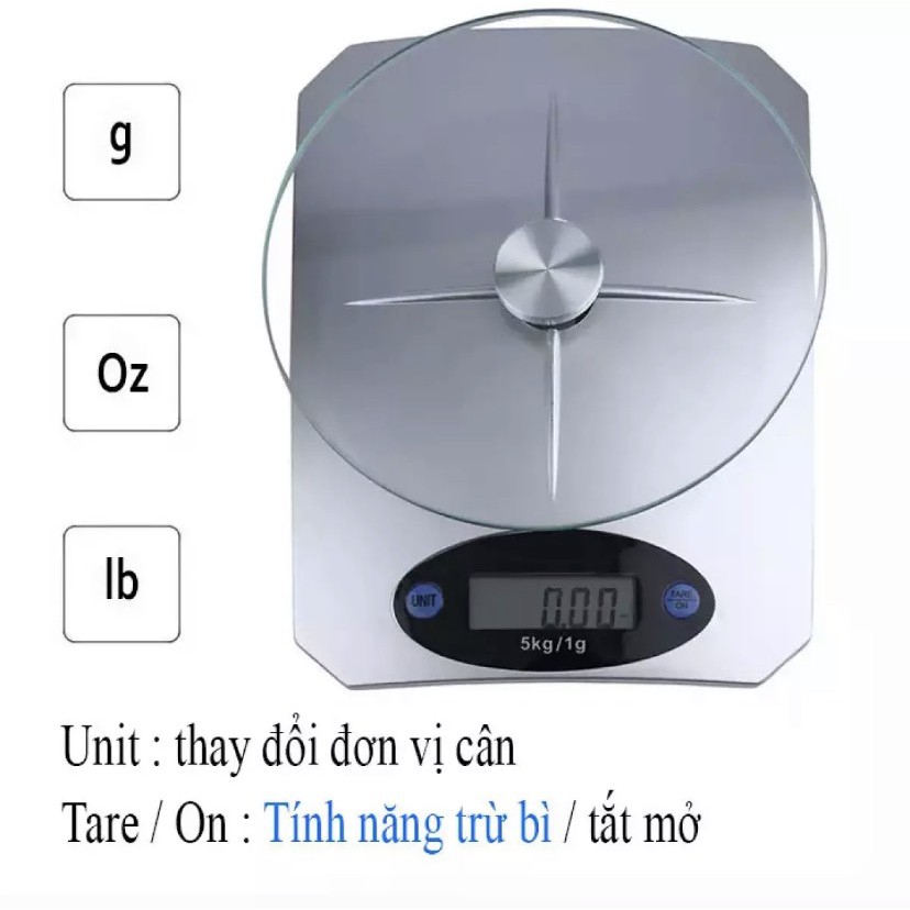 [FREESHIP] Cân Điện Tử Nhà Bếp Mini Mặt Kính Cường Lực 5kg - Cân nhà bếp để bàn.