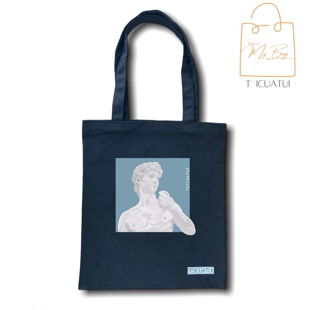 [TOTE BAG LOCAL BRAND] Túi Tote Unisex TUICUATUI Vải Canvas Mẫu In Statue of David Blue