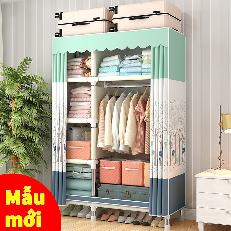 Tủ treo quần áo 2 buồng 6 ngăn size 1.1m khung kim loại .