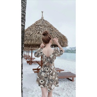 đầm lụa nơ lưng in 3D hàng cao cấp 2021