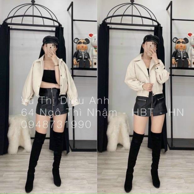 Áo khoác da bomber túi trước, áo khoác da nữ phong cách cá tính trẻ trung năng động mặc đi chơi đi học đi làm