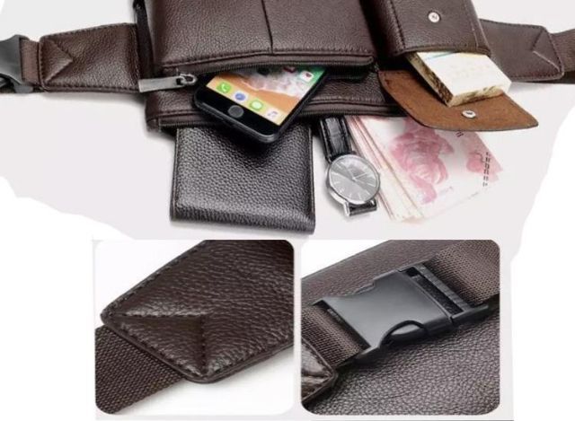 Túi da đeo hông kiêm đeo chéo da hộp nhiêu ngăn nam nữ | BigBuy360 - bigbuy360.vn