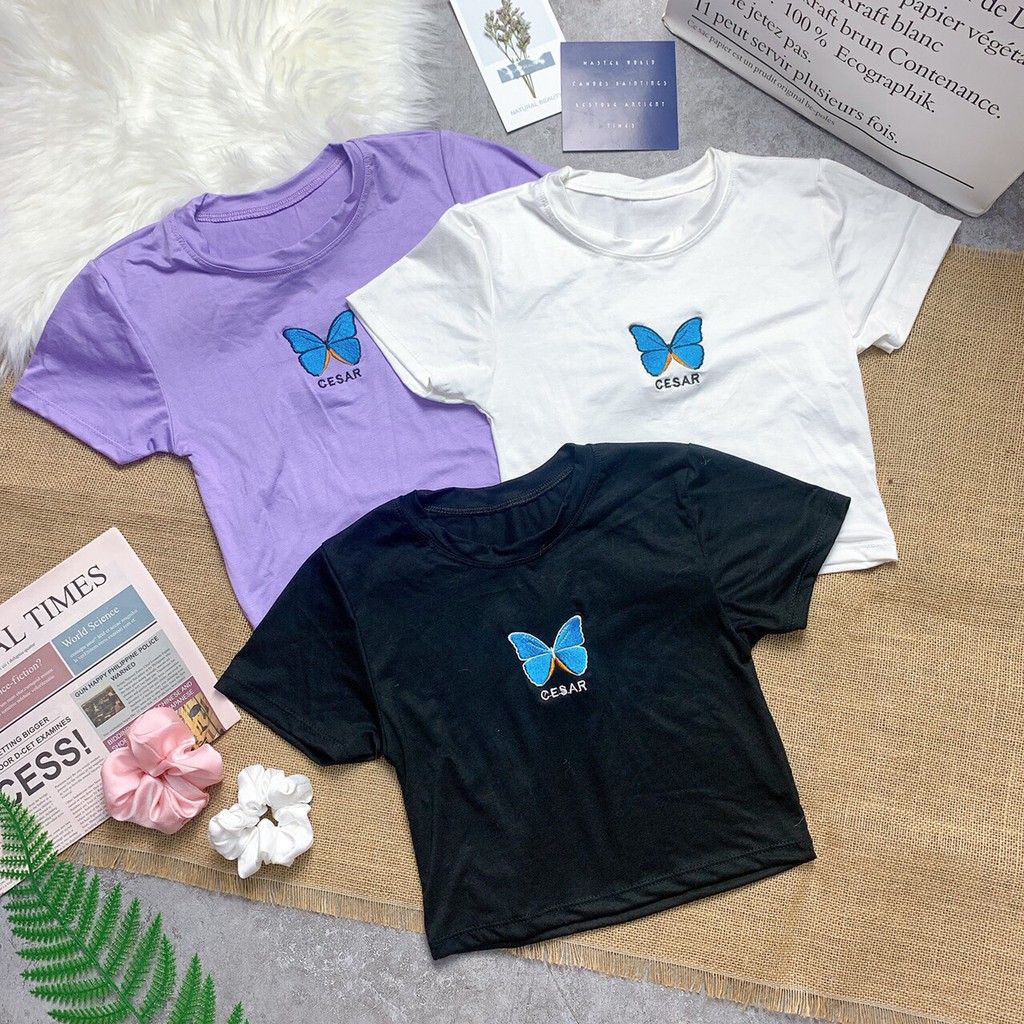 Áo croptop thêu bướm chất thun lạnh thoáng mát - 25 Store