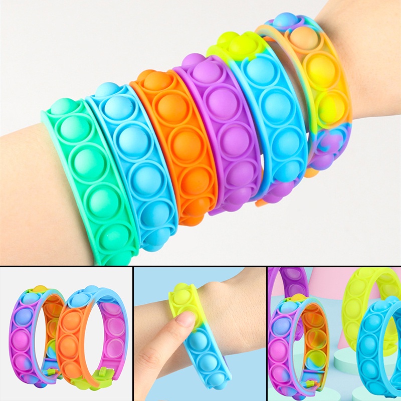 Pop It Push Pop Đồ chơi thần tài Cầu vồng Màu sắc ngón tay áp lực Bong bóng đồ chơi cảm giác giải nén Vòng tay giải nén Câu đố silicone đầy màu sắc Bấm bong bóng ngón tay Cải thiện sự tập trung Đồ chơi cho trẻ em