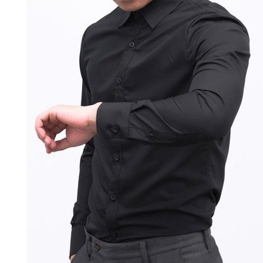 Áo Sơ Mi Nam Dài Tay Đen Không Nhăn Xù Dáng Ôm Nhẹ Chất Cotton Mềm Mại Bền Màu Được Hoàn Trả Mặc Thoáng Mát Dễ Chịu