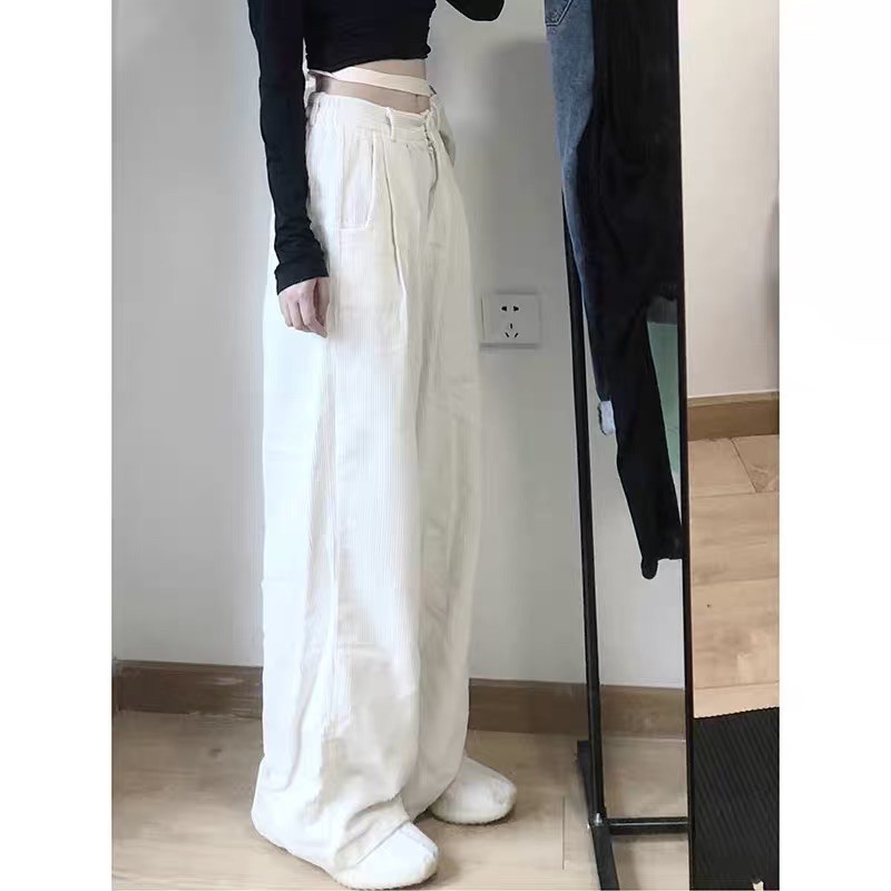 Quần kaki nhung ống rộng oversize Ulzzang unisex màu trắng siêu chất 🤎