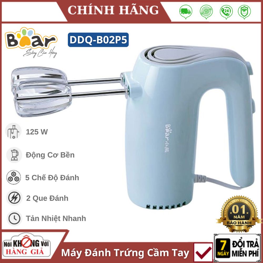 Máy đánh trứng cầm tay mini Bear DDQ-B02P5 2 que inox không gỉ đa năng , công suất 125W , 5 chế độ khác nhau