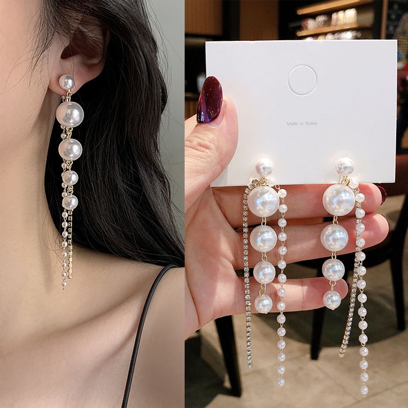 Bông Tai Dáng Dài Đính Ngọc Trai Phong Cách Hàn Quốc Thời Trang Sang Trọng Cho Nữ