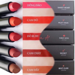 Son lì Hera A+ Hàn Quốc hữu cơ lành tính siêu mềm mượt ăn được có sẵn 5 màu (Bán sỉ)