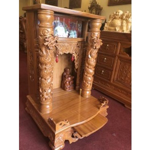 bàn thờ thần tài gỗ gõ đỏ 60 x 98cm , bàn thờ thần tài hộp đèn , bàn thờ ông địa cao cấp