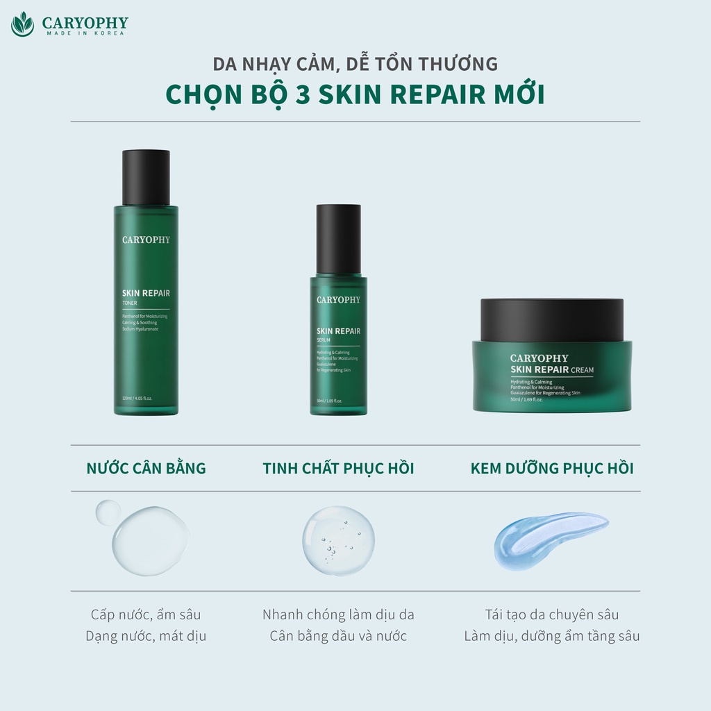 Bộ phục hồi da nhạy cảm Caryophy Skin Repair Cream ( toner+serum+kem dưỡng ) ILIVING-CARTNSRKD