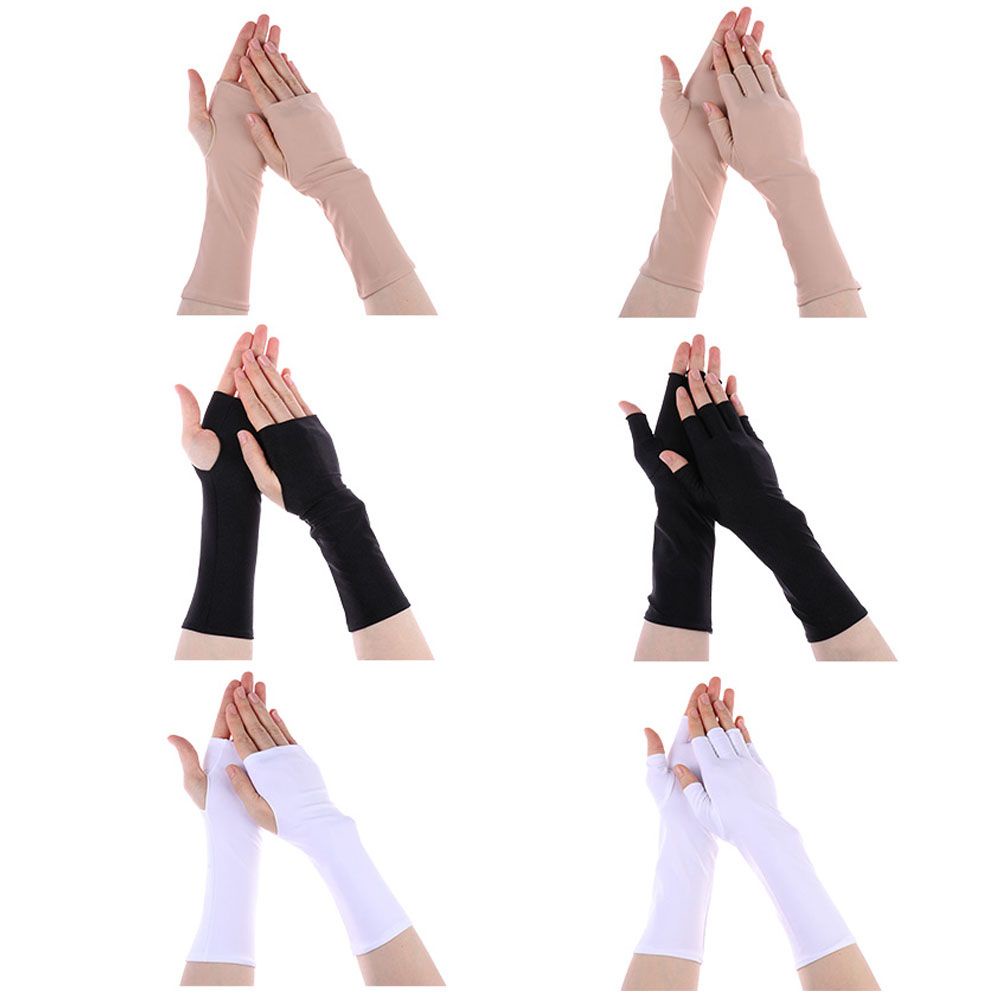 Okdeals Găng Tay Dài Hở Ngón Chống Nắng Màu Trắng Đen Thời Trang Mùa Hè Cho Nữ Khi Lái Xe