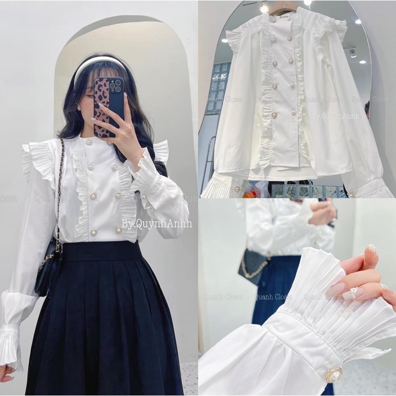 [HÀNG SẴN]ÁO SƠMI HOÀNG GIA LI BÈO cúc đôi siêu sang chảnh