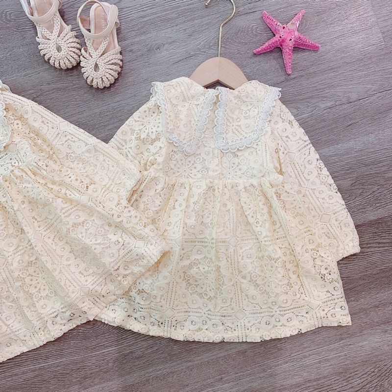 Đầm ren trắng dài tay xinh xắn cho bé gái