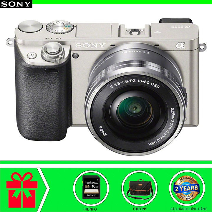 Máy ảnh Sony Alpha A6000 Kit 16-50mm F3.5-5.6 (Bạc) Chính hãng (tặng túi Sony + Thẻ 16Gb)