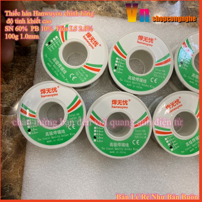 Thiếc hàn Hanwuyou chính hãng độ tinh khiết cao SN 60% PB 40% Flus L5 2.0% 100G 1.0mm