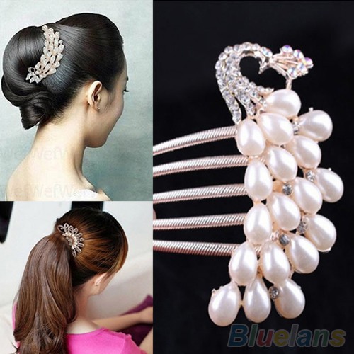 Trâm Cài Tóc Hình Chim Công Đính Ngọc Trai Giả Cho Cô Dâu