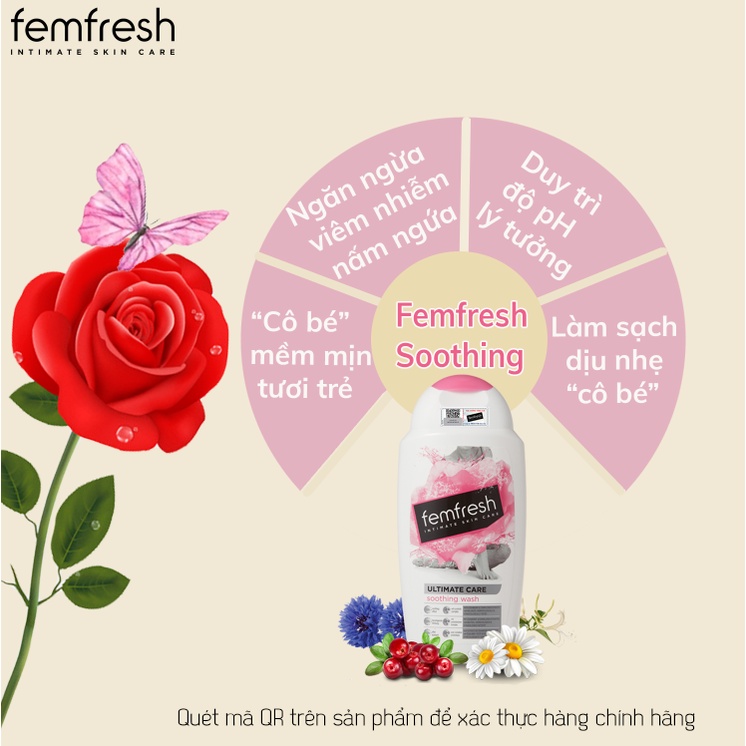 Dung Dịch Vệ Sinh Hỗ Trợ Ngừa Viêm Cho Vùng Kín Sạch, Thơm, Tươi Mới Femfresh Soothing Wash 250ml Anh Quốc