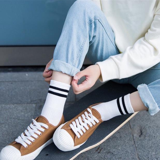 [Giá sỉ] Set 10 Đôi Tất Cotton Cổ Kẻ Hàn Quốc