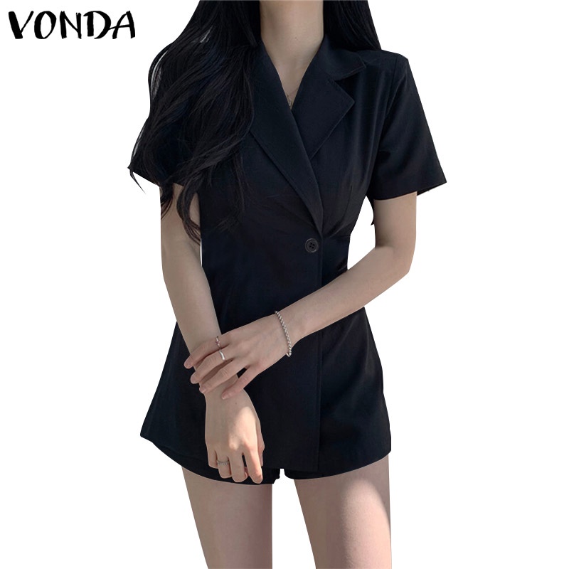 Jumpsuit Ngắn Tay Màu Sắc Thanh Lịch Phong Cách Hàn Quốc Cho Nữ