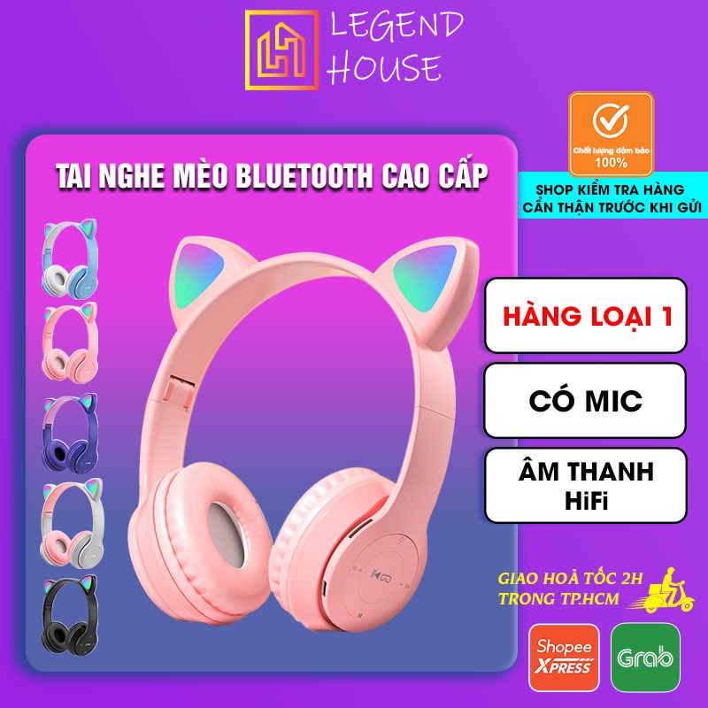 Tai Nghe Chụp tai Mèo Bluetooth P47 LegendHouse Headphone Dễ Thương Có Mic,Âm Bass Mạnh Mẽ PIN TRÂU