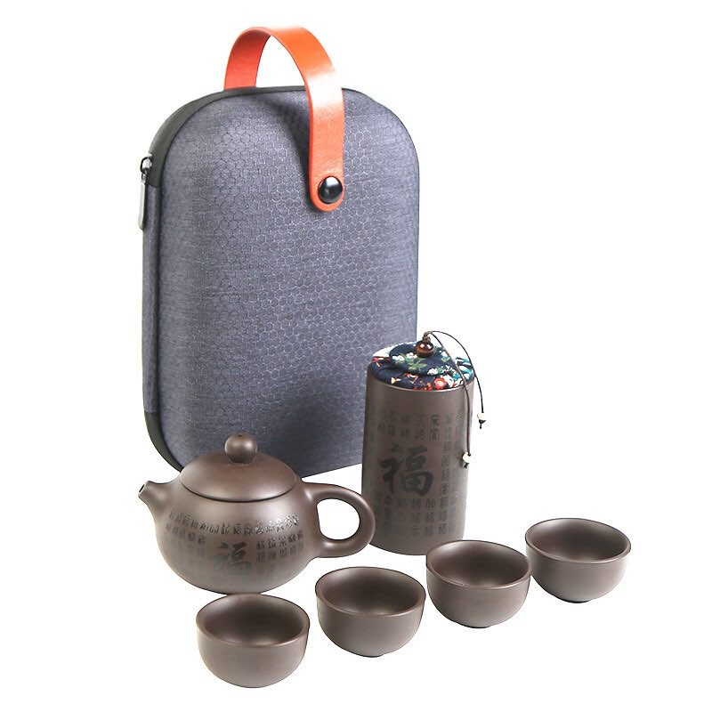 Bộ bình trà tử sa 💝Freeship💝 ấm Tử Sa [KHẮC CHỮ] Bộ ấm chén có túi đựng đi du lịch + Tặng Kèm Khăn Lau | BigBuy360 - bigbuy360.vn